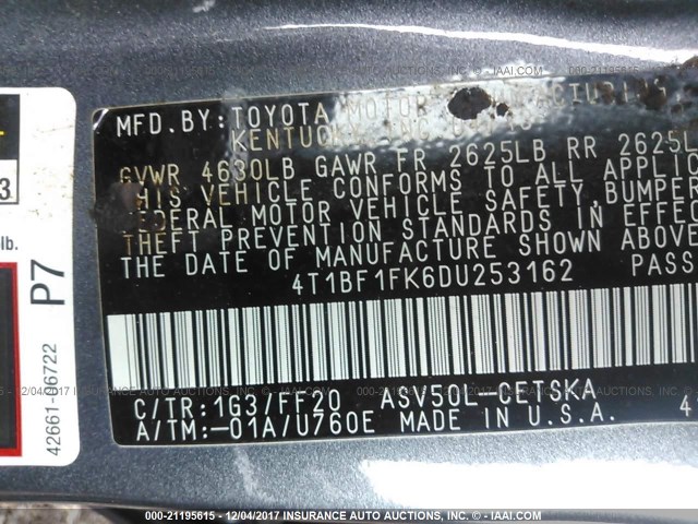4T1BF1FK6DU253162 - 2013 TOYOTA CAMRY L/SE/LE/XLE Pewter photo 9