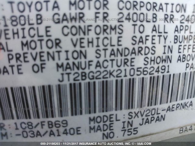 JT2BG22K210562491 - 2001 TOYOTA CAMRY CE/LE/XLE 银色 照片 9