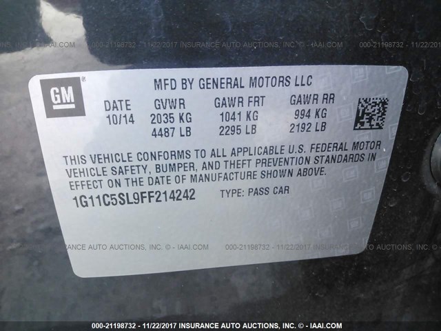 1G11C5SL9FF214242 - 2015 CHEVROLET MALIBU 1LT 黑色 照片 9