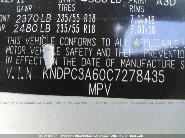 KNDPC3A60C7278435 - 2012 KIA SPORTAGE SX SILVER photo 9