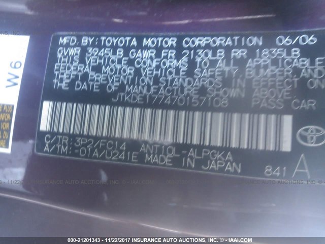 JTKDE177470157108 - 2007 TOYOTA SCION TC 勃艮第红 照片 9