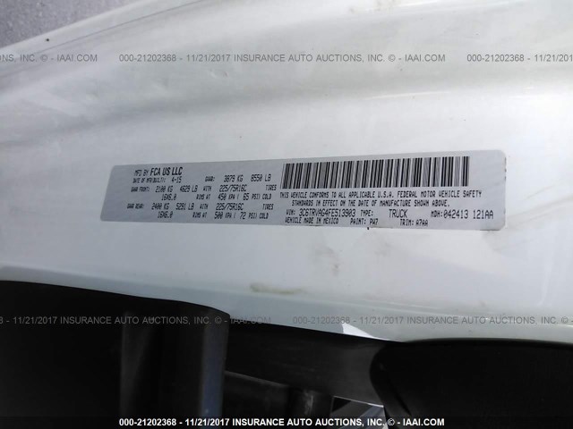 3C6TRVAG4FE513903 - 2015 RAM PROMASTER 1500 1500 STANDARD WHITE photo 9