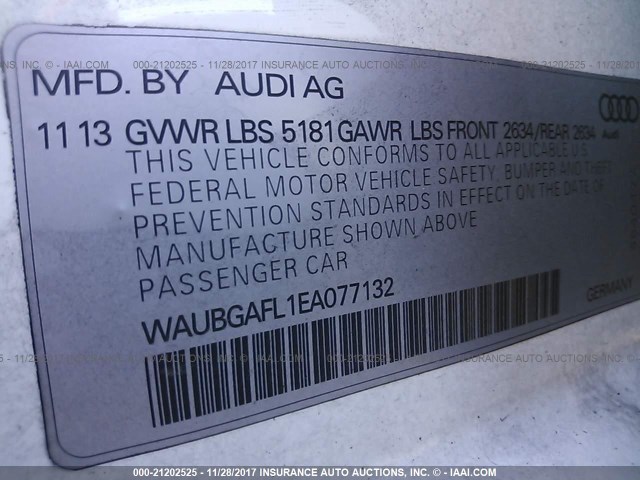 WAUBGAFL1EA077132 - 2014 AUDI S4 PREMIUM PLUS WHITE photo 9