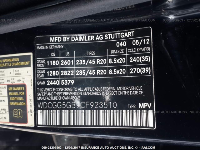 WDCGG5GB9CF923510 - 2012 MERCEDES-BENZ GLK 350 BLACK photo 9