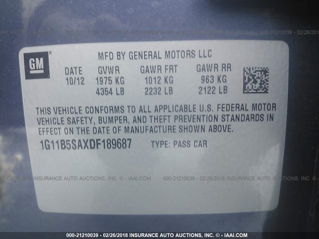 1G11B5SAXDF189687 - 2013 CHEVROLET MALIBU LS 深蓝色 照片 8