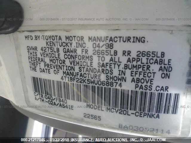 4T1BF22K5WU068874 - 1998 TOYOTA CAMRY CE/LE/XLE Unknown photo 9