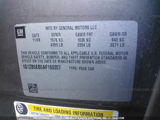 1G1ZB5EB5AF160357 - 2010 CHEVROLET MALIBU LS 棕色 照片 9