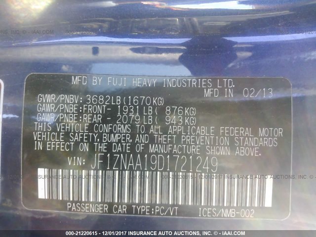 JF1ZNAA19D1721249 - 2013 TOYOTA SCION FR-S ლურჯი ფოტო 9