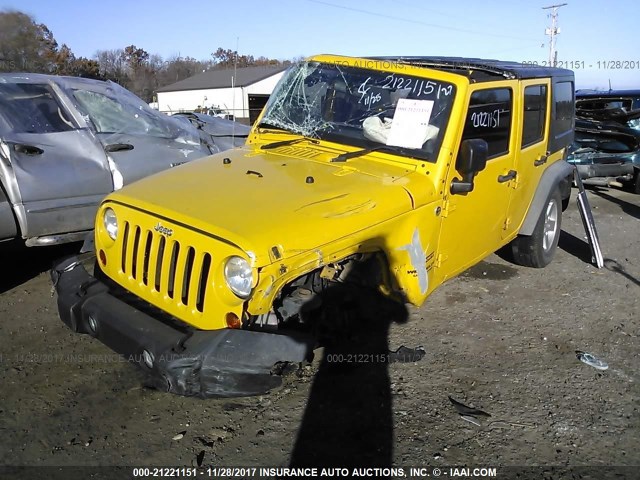 1J4BZ3H19BL532341 - 2011 JEEP WRANGLER UNLIMITE SPORT YELLOW photo 2