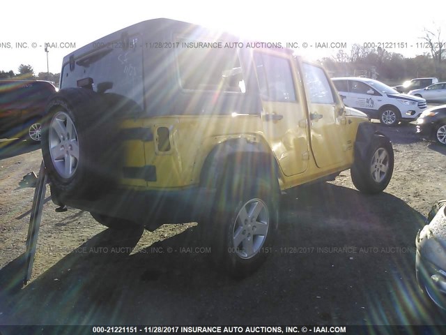 1J4BZ3H19BL532341 - 2011 JEEP WRANGLER UNLIMITE SPORT YELLOW photo 4