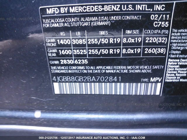 4JGBB8GB2BA702841 - 2011 MERCEDES-BENZ ML 350 4MATIC GRAY photo 9