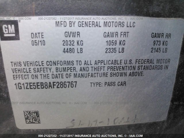 1G1ZE5EB8AF286767 - 2010 CHEVROLET MALIBU LTZ 灰色 照片 9