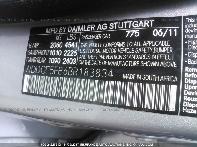 WDDGF5EB6BR183834 - 2011 MERCEDES-BENZ C 300 SILVER photo 9