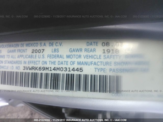 3VWRK69M14M031445 - 2004 VOLKSWAGEN JETTA GL SILVER photo 9