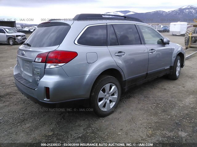 4S4BRBCC7B3360010 - 2011 SUBARU OUTBACK 2.5I PREMIUM SILVER photo 4