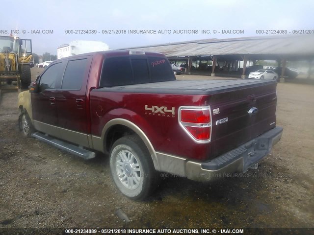 1FTFW1EF6DFB72967 - 2013 FORD F150 SUPERCREW MAROON photo 3