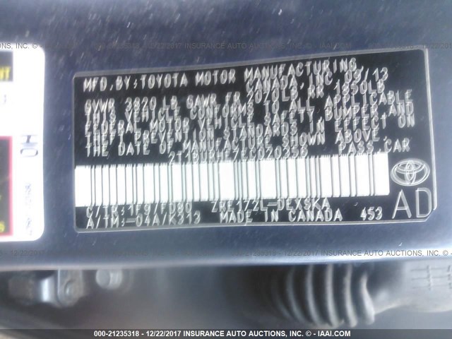 2T1BURHE7EC020356 - 2014 TOYOTA COROLLA L/LE/LE PLS/PRM/S/S PLS BLUE photo 9