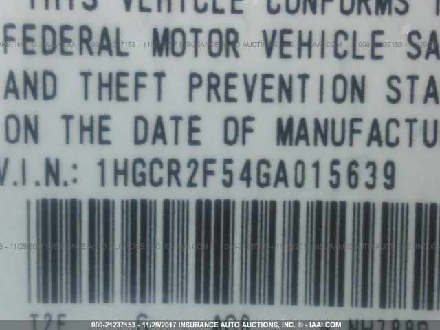 1HGCR2F54GA015639 - 2016 HONDA ACCORD SPORT Biały zdjęcie 9