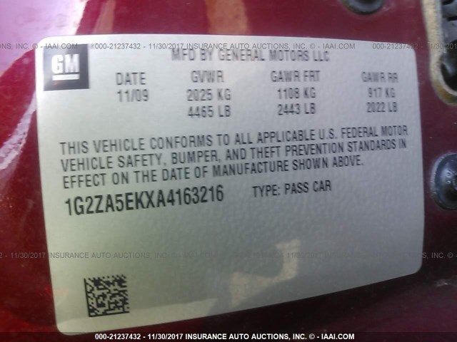 1G2ZA5EKXA4163216 - 2010 PONTIAC G6 RED photo 9