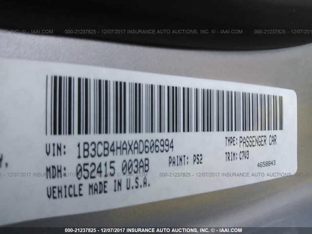 1B3CB4HAXAD606994 - 2010 DODGE CALIBER SXT SILVER photo 9