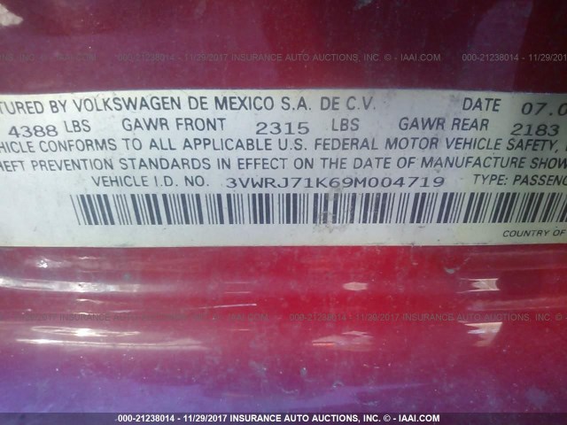 3VWRJ71K69M004719 - 2009 VOLKSWAGEN JETTA WOLFSBURG 红色 照片 9