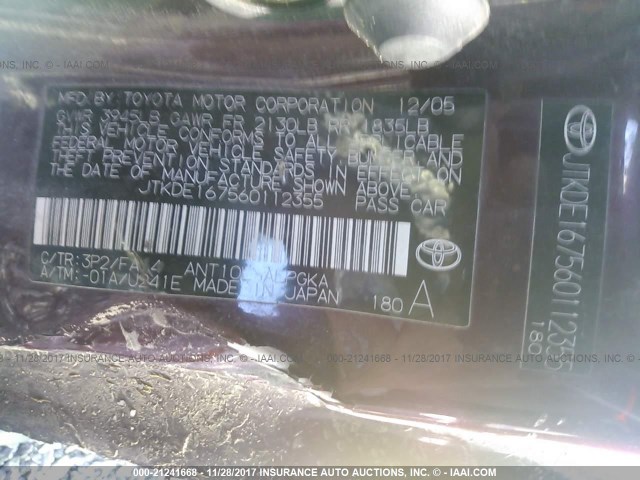 JTKDE167560112355 - 2006 TOYOTA SCION TC 勃艮第红 照片 9