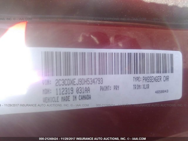 2C3CDXEJ9DH534793 - 2013 DODGE CHARGER SRT-8 RED photo 9