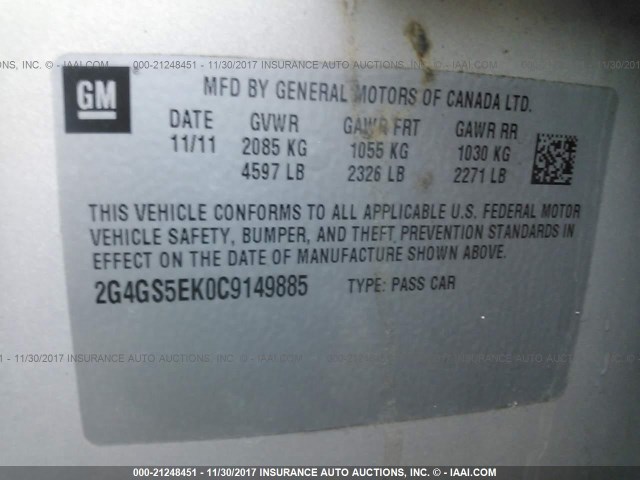 2G4GS5EK0C9149885 - 2012 BUICK REGAL PREMIUM GOLD photo 9