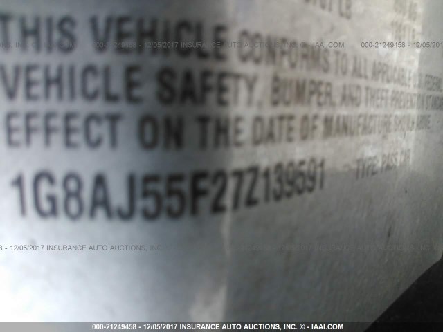 1G8AJ55F27Z139591 - 2007 SATURN ION LEVEL 2 SILVER photo 9