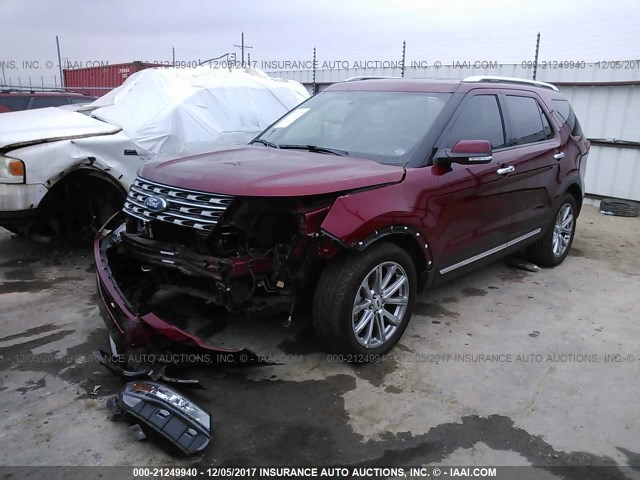 1FM5K7F80HGC46843 - 2017 FORD EXPLORER LIMITED RED photo 2
