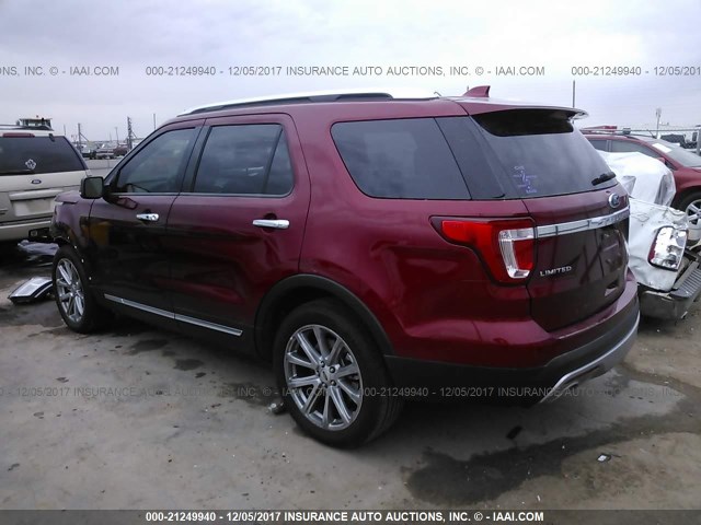 1FM5K7F80HGC46843 - 2017 FORD EXPLORER LIMITED RED photo 3