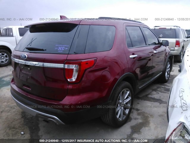 1FM5K7F80HGC46843 - 2017 FORD EXPLORER LIMITED RED photo 4