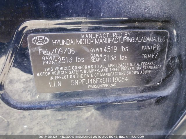 5NPEU46FX6H119084 - 2006 HYUNDAI SONATA GLS/LX BLACK photo 9