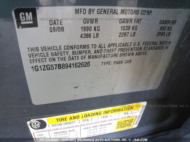 1G1ZG57B894162626 - 2009 CHEVROLET MALIBU LS 灰色 照片 9