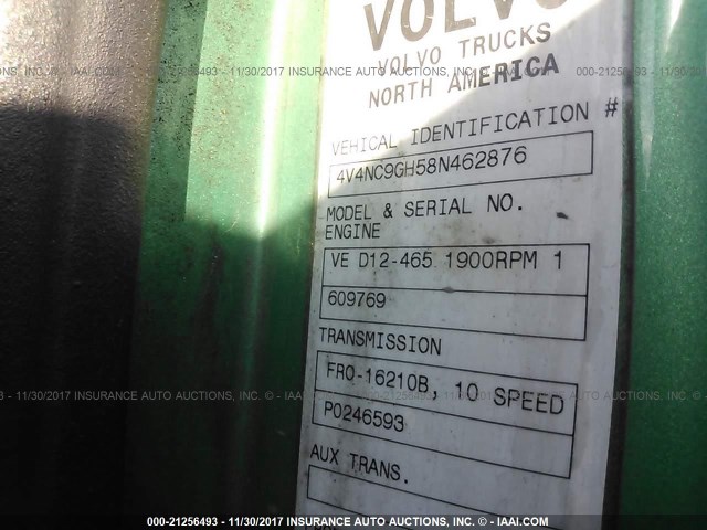 4V4NC9GH58N462876 - 2008 VOLVO VN GREEN photo 10