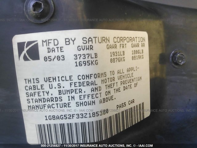 1G8AG52F33Z185380 - 2003 SATURN ION LEVEL 1 BURGUNDY photo 9