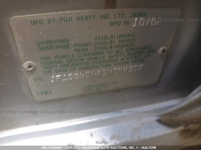 JF1SG65623H744358 - 2003 SUBARU FORESTER 2.5XS Серебристый фото 9