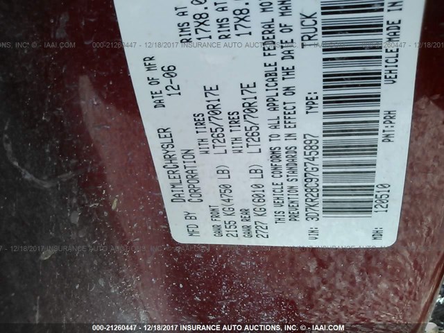 3D7KR28C97G745897 - 2007 DODGE RAM 2500 ST/SLT 红色 照片 9