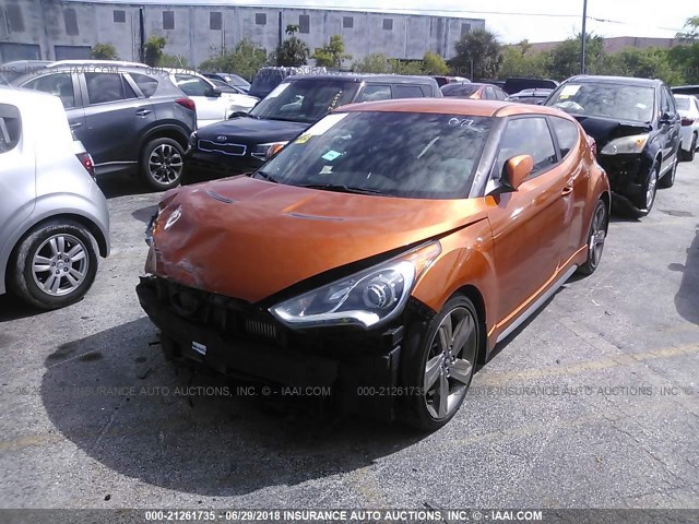 KMHTC6AE4FU225987 - 2015 HYUNDAI VELOSTER TURBO ORANGE photo 2