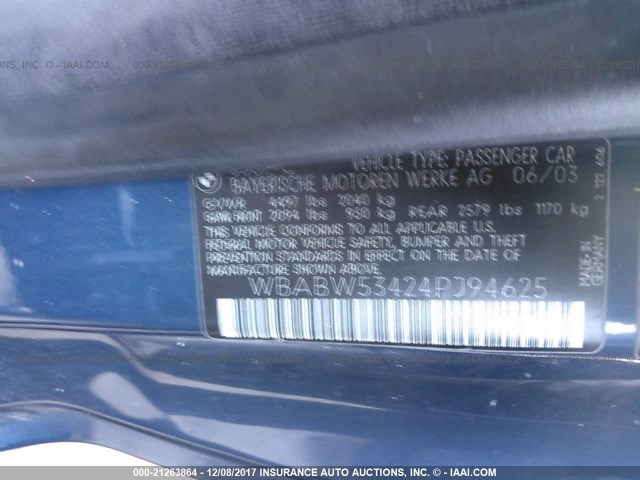 WBABW53424PJ94625 - 2004 BMW 330 CI Dark Blue photo 9