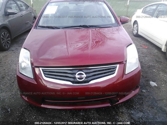 3N1AB6AP2AL619350 - 2010 NISSAN SENTRA 2.0/2.0S/SR/2.0SL RED photo 6