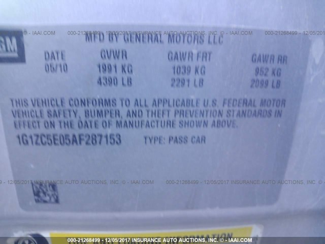 1G1ZC5E05AF287153 - 2010 CHEVROLET MALIBU 1LT 灰色 照片 9