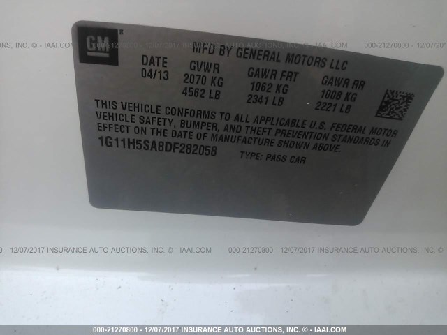 1G11H5SA8DF282058 - 2013 CHEVROLET MALIBU LTZ 白色 照片 9