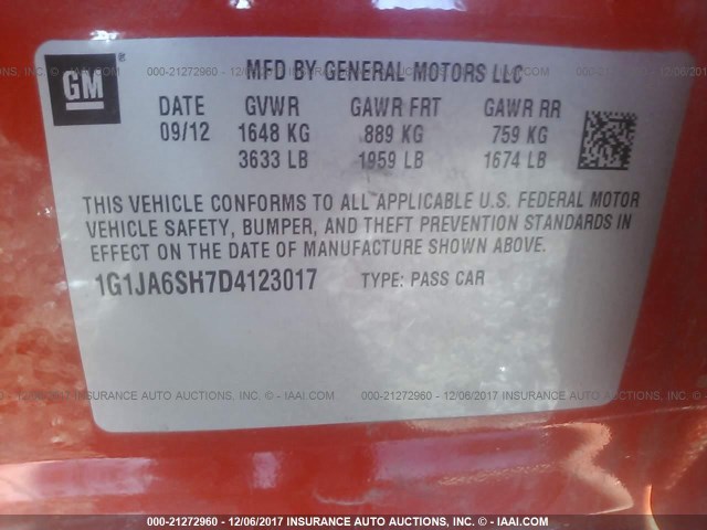 1G1JA6SH7D4123017 - 2013 CHEVROLET SONIC LS 橙色 照片 9