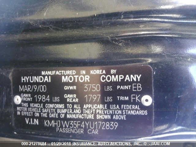 KMHJW35F4YU172839 - 2000 HYUNDAI ELANTRA GLS Unknown photo 9