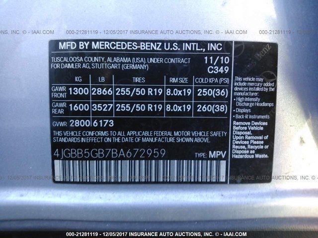 4JGBB5GB7BA672959 - 2011 MERCEDES-BENZ ML 350 Light Blue photo 9