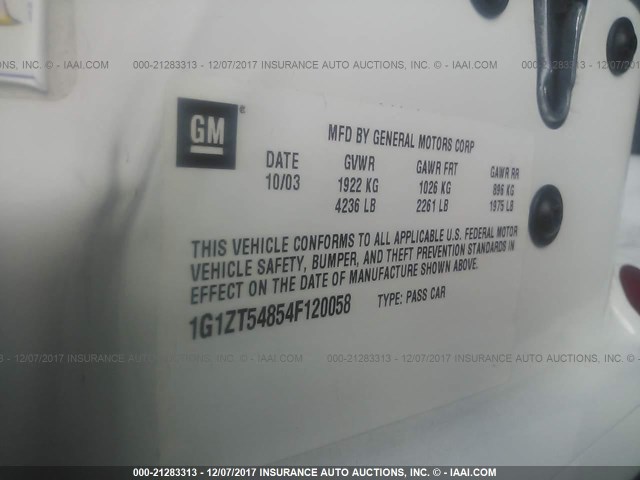 1G1ZT54854F120058 - 2004 CHEVROLET MALIBU LS Ağ foto 9