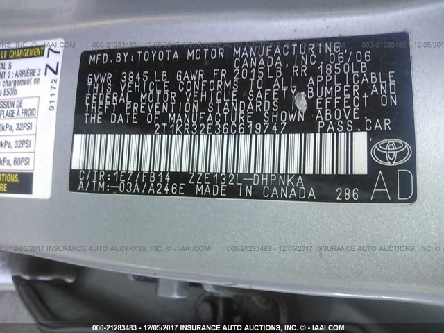 2T1KR32E36C619747 - 2006 TOYOTA COROLLA MATRIX XR SILVER photo 9