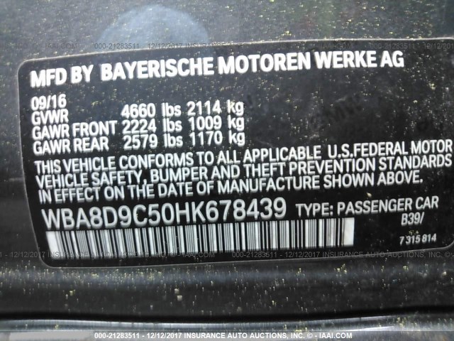 WBA8D9C50HK678439 - 2017 BMW 330 XI GRAY photo 9