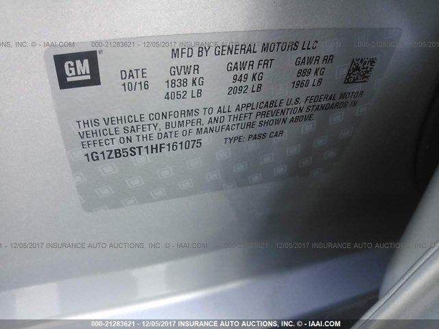 1G1ZB5ST1HF161075 - 2017 CHEVROLET MALIBU LS 银色 照片 9